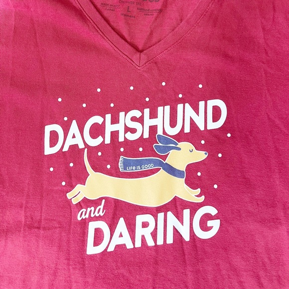 Life Is Good "Dachshund and Daring" V-neck Crusher Tee Size Large - Picture 3 of 10